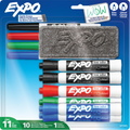 EXPO Dry Erase Markers Kit, Fine and Chisel Tip Markers, Assorted Colours, Eraser, 11 Count