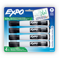 EXPO Magnetic Dry Erase Markers with Eraser, Black, Chisel Tip, 4 Count