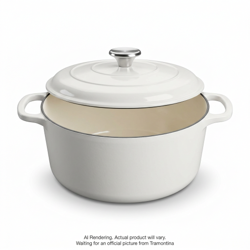 Tramontina 6.5 Qt Covered Round Dutch Oven - Cast Iron - S1000 - Pe - White - Ss Knob - Gourmet