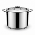 High-resolution centered shot of Tramontina 12qt stock pot and lid on white background.