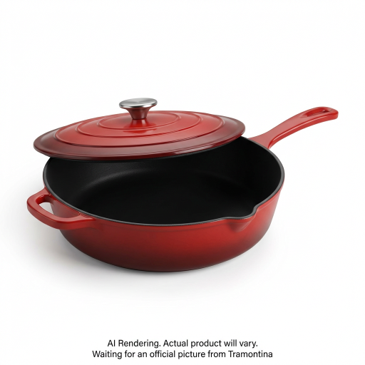 Tramontina 12 In Covered Skillet - Cast Iron - Red