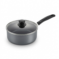 A pristine high-resolution hero shot of the Tramontina 3 Qt Covered Sauce Pan on a pure white background.