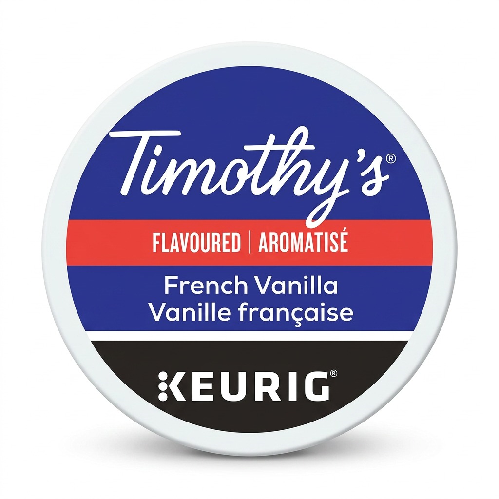 A single high-resolution Timothy's French Vanilla K-Cup pod on a clean white background.
