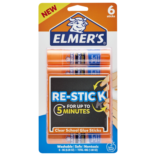 Elmer?s Re-Stick School Glue Sticks, 8g (0.28oz.), 6 Count