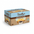A high-resolution ecommerce hero shot of a Timothy's Breakfast Blend 48-count Keurig pod boxt.