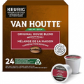 A high-resolution, centered view of the Keurig Canada Inc. COFFEE-K CUP VAN HOUTTE ORIGINAL HOUSE DECAF 24/BX retail box and K-Cup pods, set against a seamless white background.