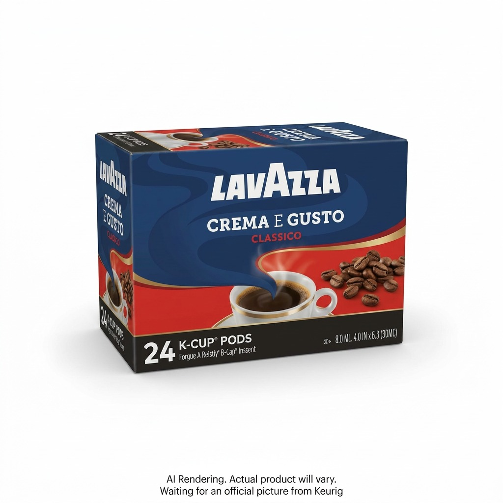 A professional, high-resolution ecommerce hero shot of the Lavazza Crema E Gusto Classico 24 K-Cup Pod box on a pure white background.