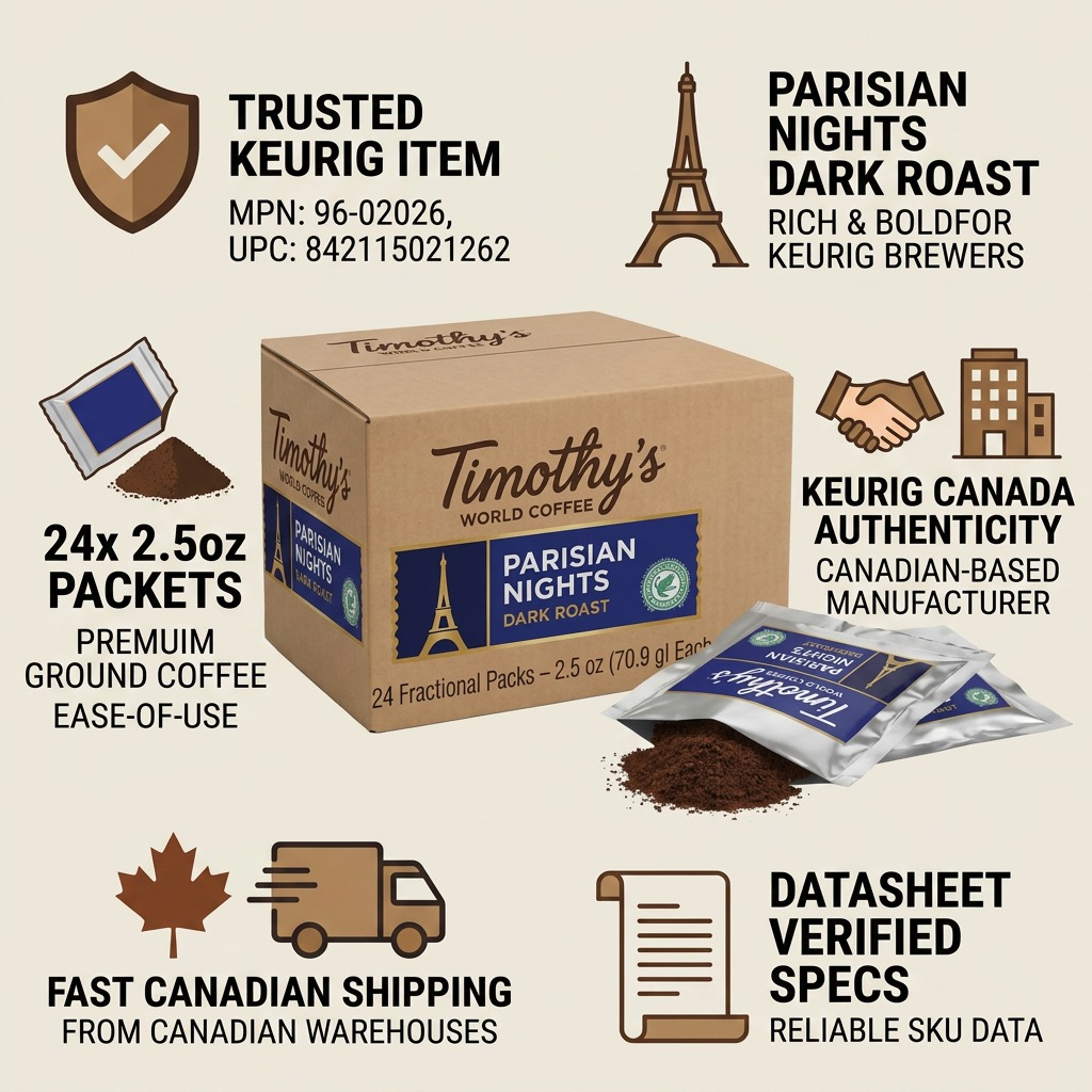 Trust and authority visual matrix for Timothy's Parisian Nights Coffee, featuring factual product cues.