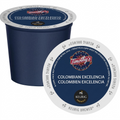 Keurig Canada Inc. Timothy's Colombian Excelencia coffee K-Cup in a navy blue pod with a white lid.