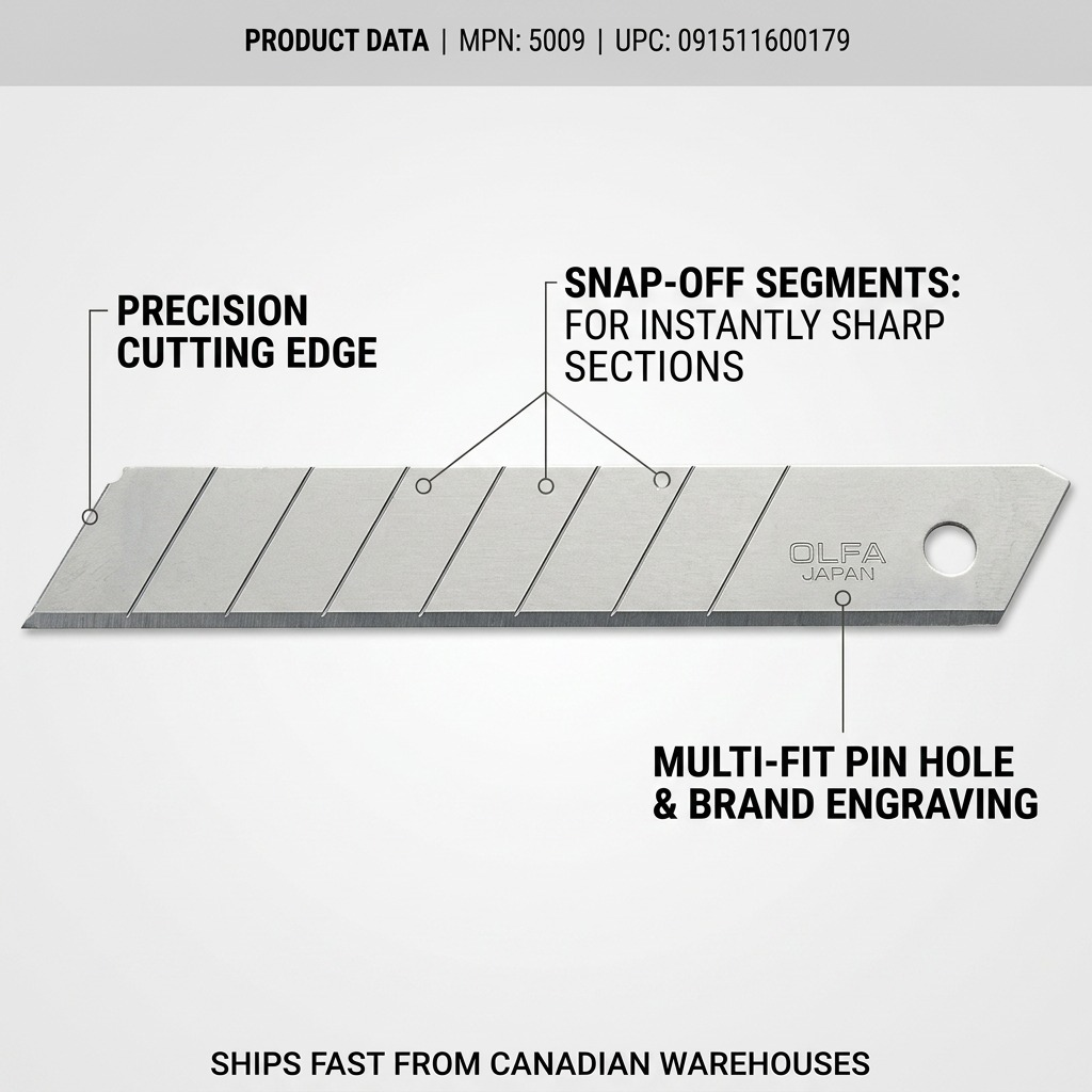 Operational feature infographic for Olfa LB-10B snap blades, clarifying technical user benefits.