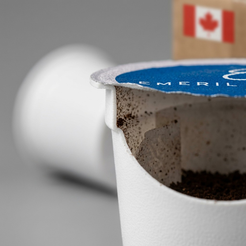 Macro photograph focusing sharply on the heat-sealed edge and paper filter structure of a single coffee K-Cup.