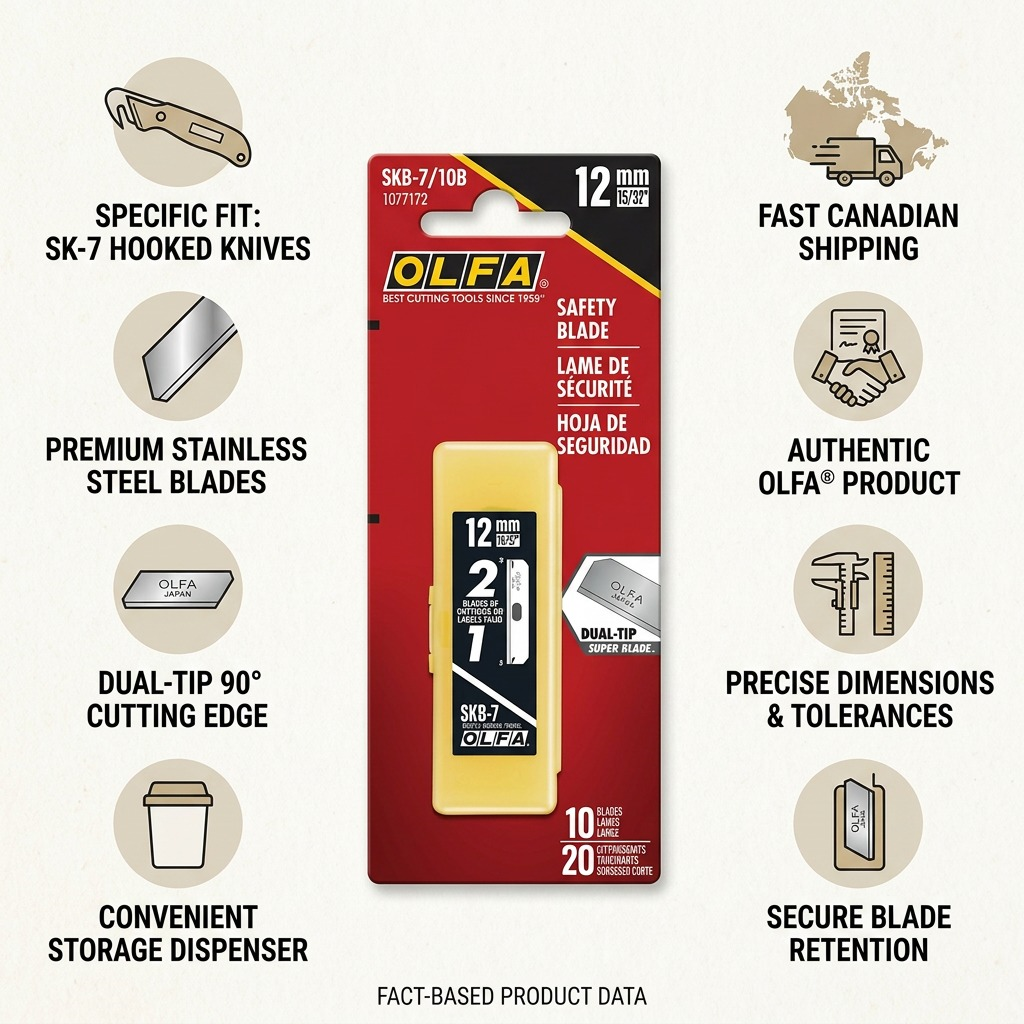 Infographic for Olfa SKB-7/10B blades showing specifications and Canadian shipping.
