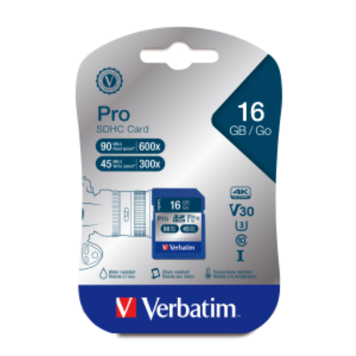 Verbatim 16GB Pro 600X SDHC UHS-1 V30 U3 Cls 10