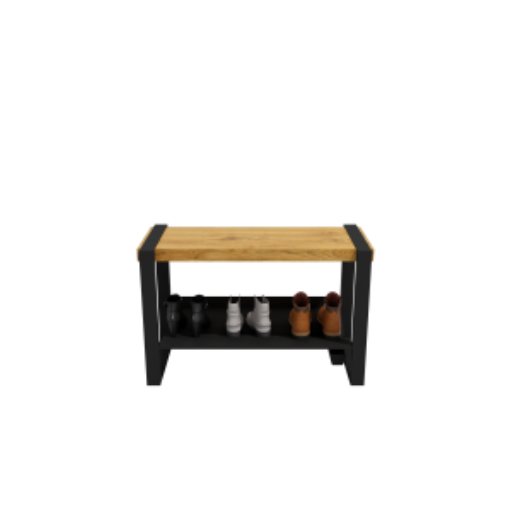 Sturdy entryway bench 34" wide, HONEY wood stain , Black, Store 3 pairs , Rakabot Moderno