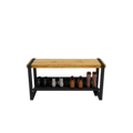 (CUSMA form attached) Sturdy practical entryway bench / 43" wide / HONEY wood stain / Black shelf & frame / Store 3 pairs / Rakabot Moderno