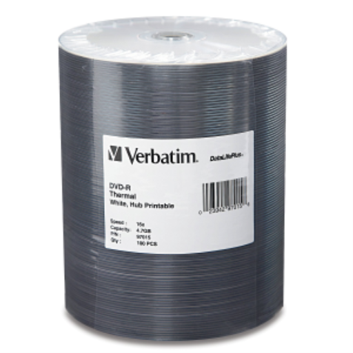 Verbatim DVD-R 16X WHT THM HUB DL+ 100PK TAPE WR