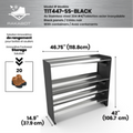 Commercial rustproof shoe and boot rack / 4 Tier / Shelf 46.25" STAINLESS / Mate black  panels / Store 20 pairs / Rakabot Titan