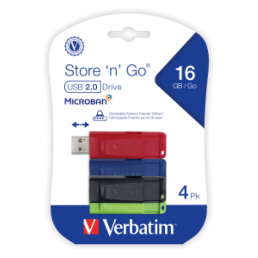 Verbatim 16GB SnG USB 4PK Blue/Red/Gr/Blk Ret