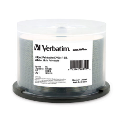 Verbatim DVD+R DL 8.5GB 8X DL+ WHT HUB IJ 50PK SP
