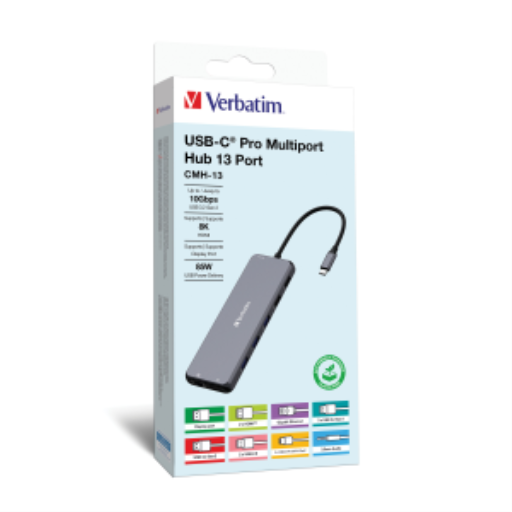 Verbatim CMH-13 USB-C Multiport Hub USB 3.1 GEN 2 PD x 2 / USB-A 3.0 x 3 / USB-A 3.1 / USB-A 2.0 x 2 / HDMI x 2 / DP / RJ45 / Audio