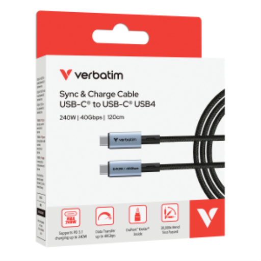 Verbatim Sync & Charge USB C to USB C 240W 40 Gbps120 cm