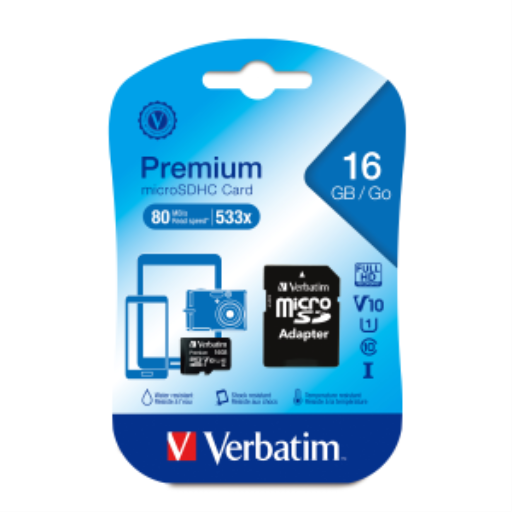 Verbatim 16GB Prem MicroSDHC UHS-I V10 Cls10 Adap