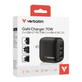 Verbatim Mini GaN Charger 70W 3 Port US plug with EU and UK adaptors