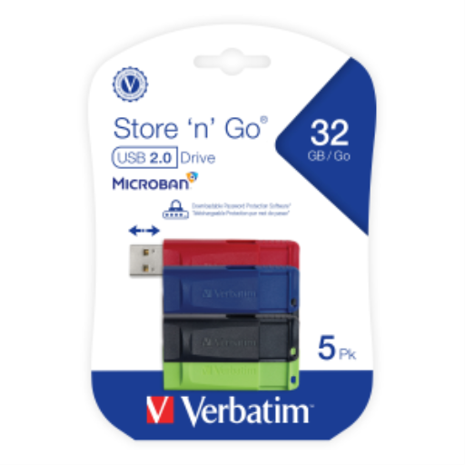 Verbatim 32GB SnG USB Flash Drive 5pk Assort