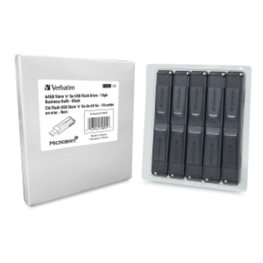 Verbatim 64GB SnG USB Flash Dr Blk Business 10Pk
