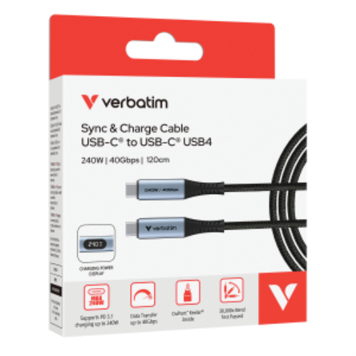 Verbatim Sync & Charge USB C to USB C 240W 40 Gbps Display 120 cm