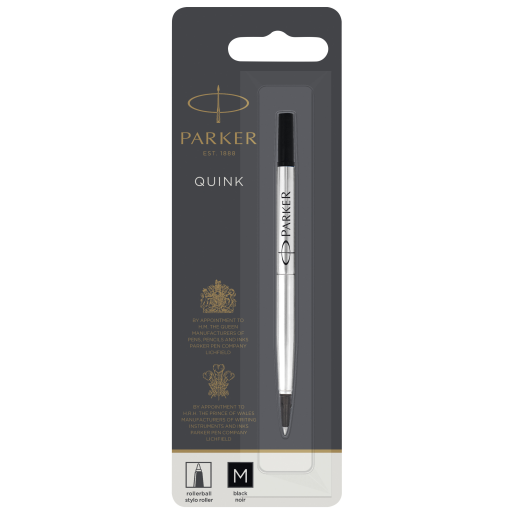 Parker Rollerball Pen Refill, Medium Point, Black QUINK Ink, 1 Count