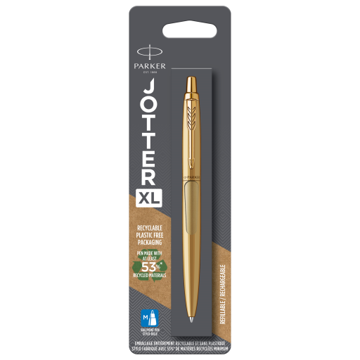 Parker Jotter XL Ballpoint Pen, Monochrome Matte Gold, Medium Point, Blue Ink, Blister Pack