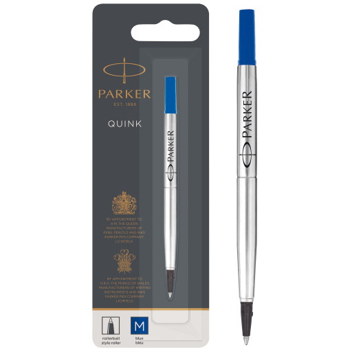 Parker Rollerball Pen Refill, Medium Tip, Blue QUINK Ink, 1 Count