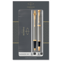 Parker IM Duo Gift Set with Ballpoint Pen & Rollerball Pen | Brushed Metal with Gold Trim | Black Ink Refill & Cartridge | Gift Box