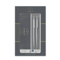 Parker Jotter Duo Gift Set with Ballpoint Pen & Mechanical Pencil (0.5mm), Stainless Steel with Chrome Trim, Blue Ink Refill