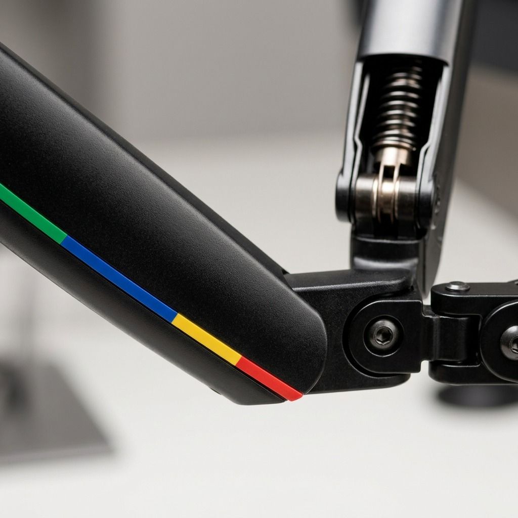 A detailed macro shot shows the Kensington K59600WW monitor arm hinge and spring mechanism.