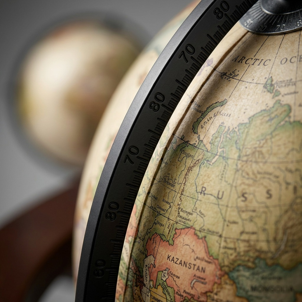 ~ A macro photograph detailing the etched meridian numbers and aged continent textures of the Replogle Freeport globe.