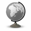 Replogle Lincoln Gray 12-inch desktop globe with minimalist gray landmasses on a black metal meridian and dark wood base.