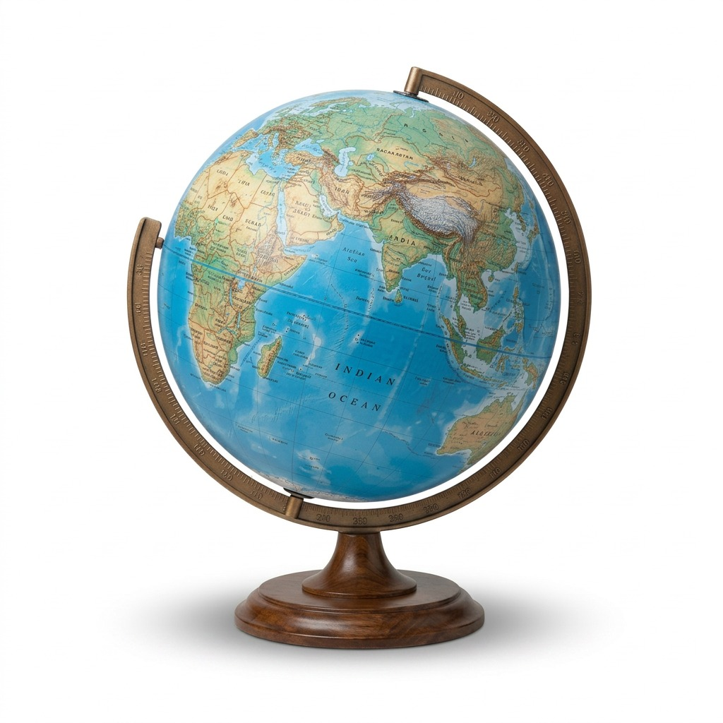 High-resolution hero shot of the Replogle Florence Blue Globe on isolated white background.