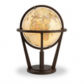 A high-resolution, centered view of the Replogle Globes AUSTIN showing its dark wood frame and illuminated antique globe.