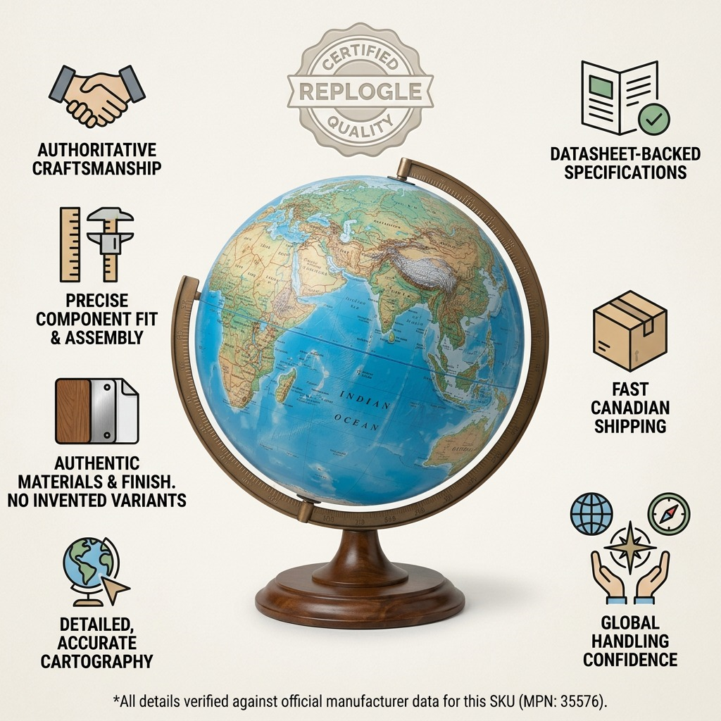 Trust & authority infographic for the Florence globe, with icons for features, materials, and shipping.