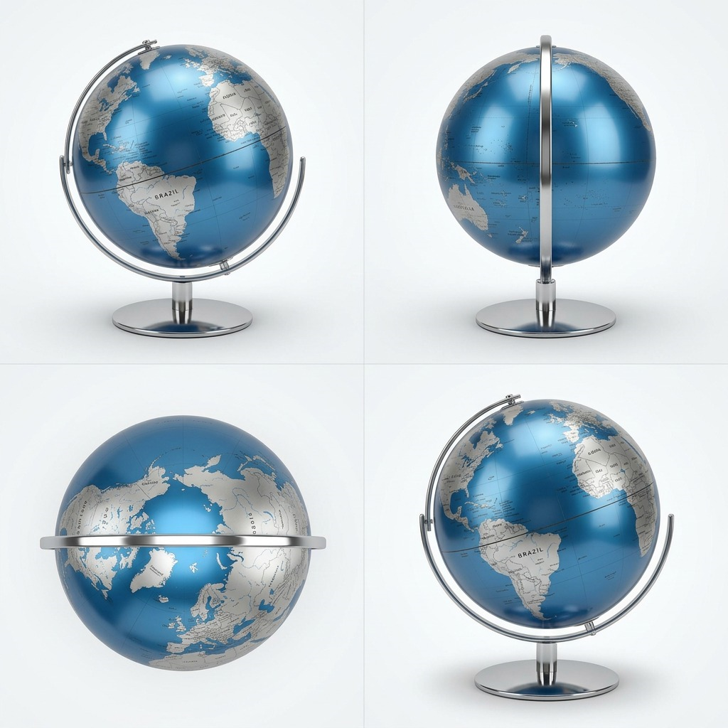 A visual matrix grid with four clean views of the Replogle Madrid Blue globe from multiple useful angles.
