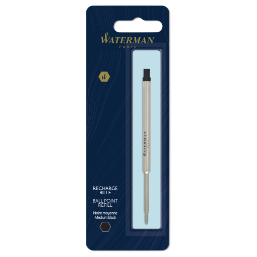 Waterman Ballpoint Pen Refill, Medium Tip, Black Ink, 1 Count