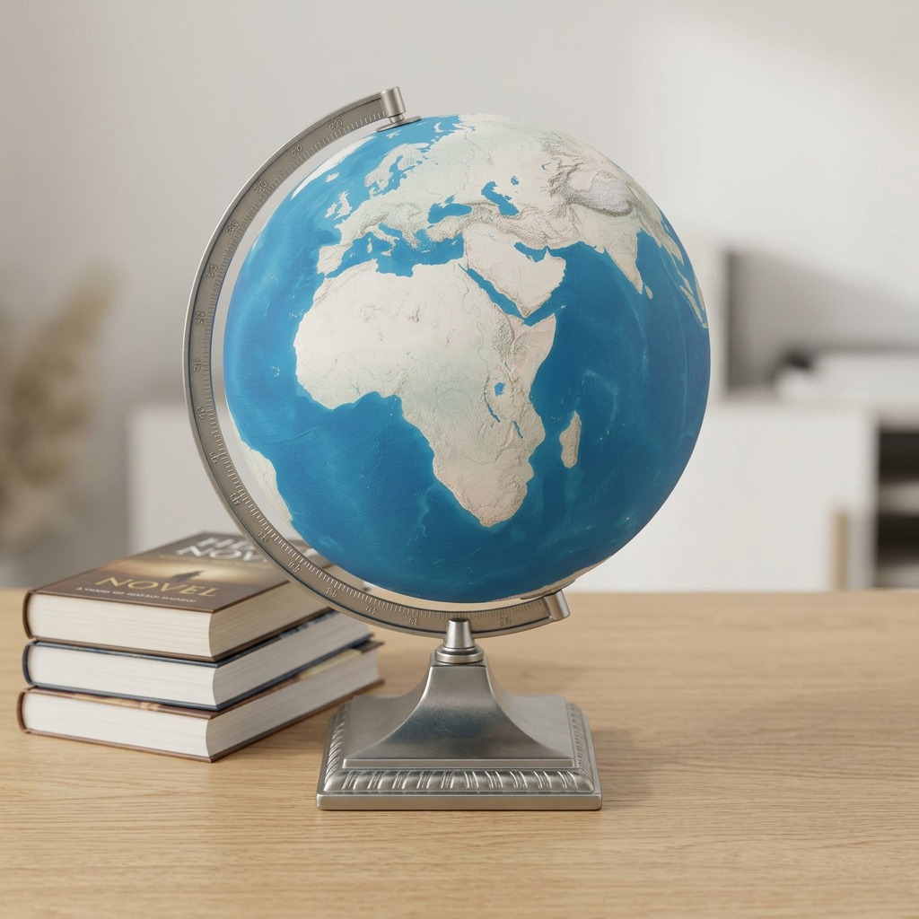 A scale reference image for the Zurich-Canvas Globe, with a standard coffee mug for size ratio.