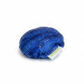 A high-resolution product shot of the fdmt Manimo Full Moon Ball - Blue, centered on a clean white background. Showing its textured blue sequin surface, oval shape, and white "manimo" tag.