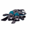 A high-resolution product shot of the fdmt manimo Weighted Dog, showing its dark grey mottled fur and teal neck scarf.