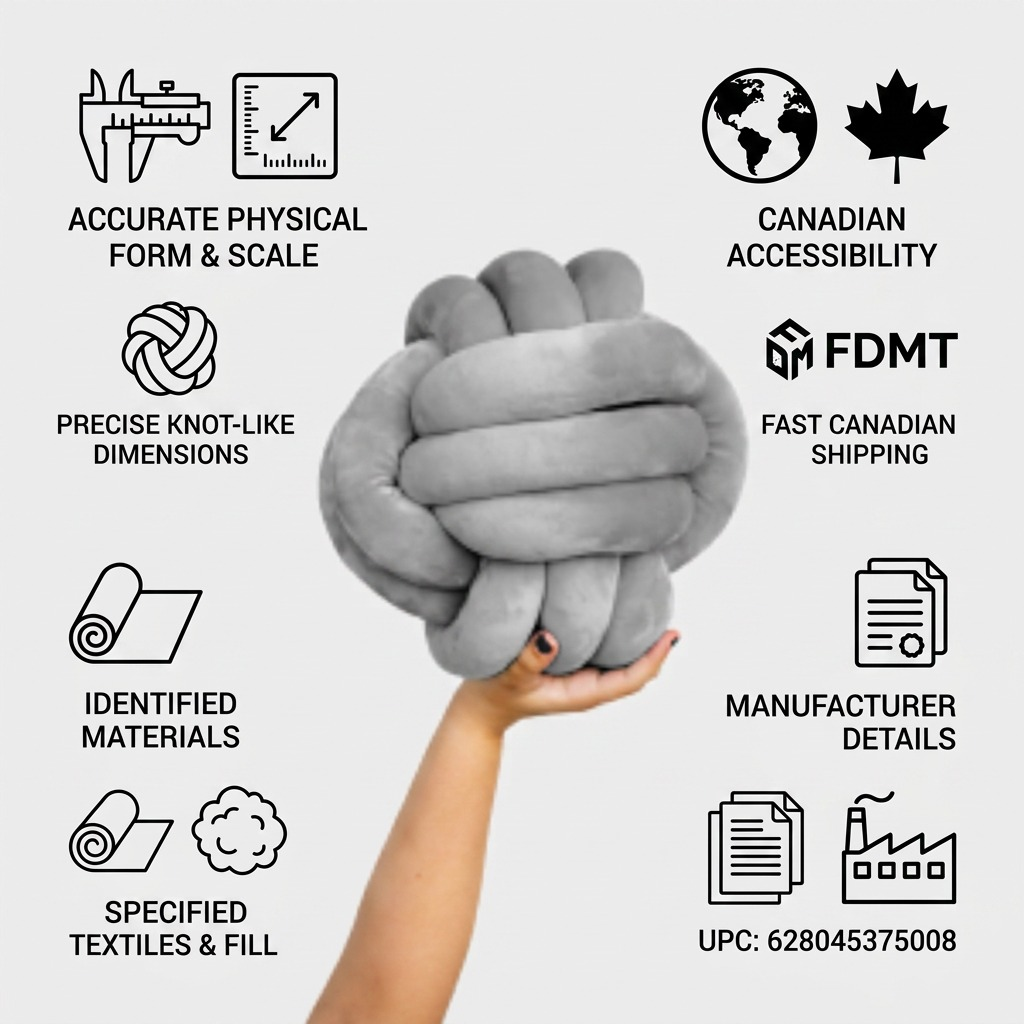 Trust and authority infographic featuring fdmt Grey Birch Cuddle Ball and factual product details.