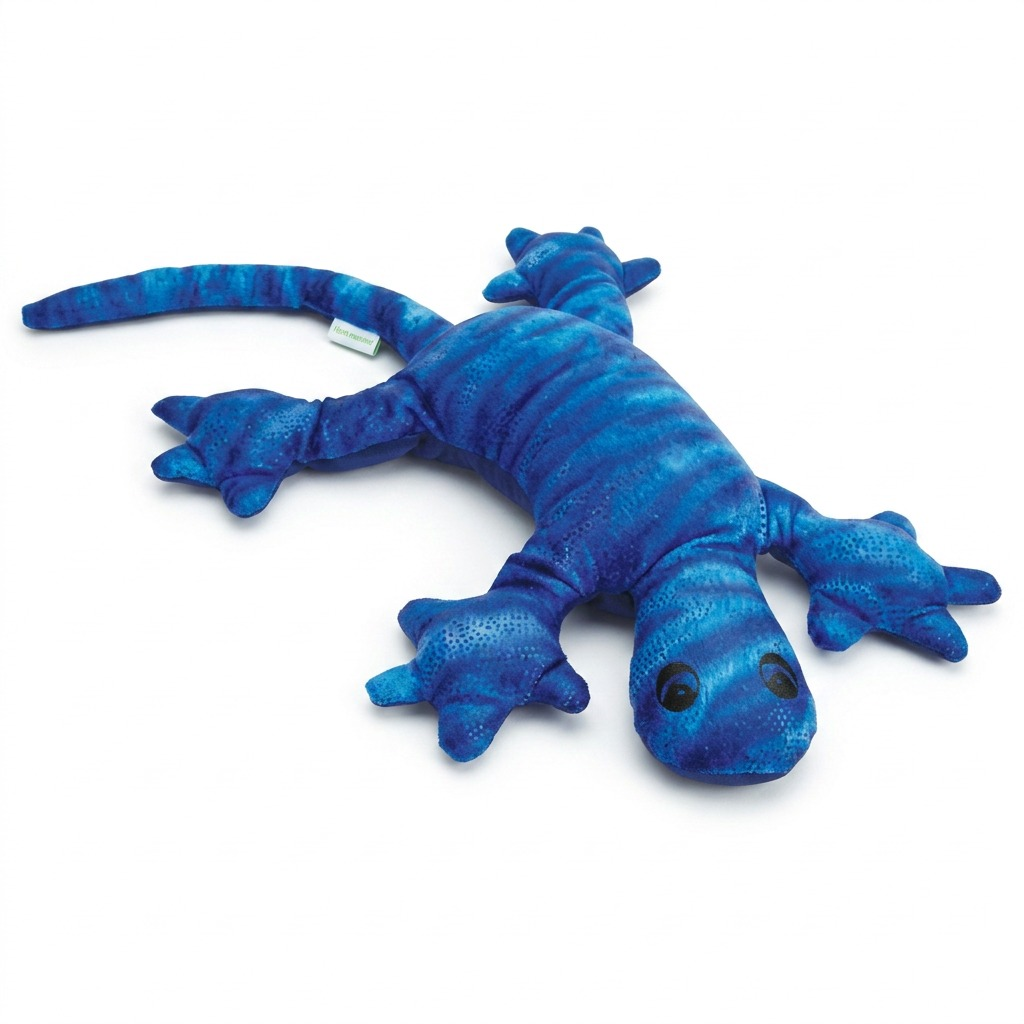 fdmt manimo Weighted Lizard - 2 kg plush toy in blue pattern, isolated on a pure white background.