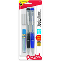 Twist-Erase Click Mechanical Pencil, (0.7mm) Clear Barrel, Assorted Grip Colours
with Leads and Erasers, 2PC Pack