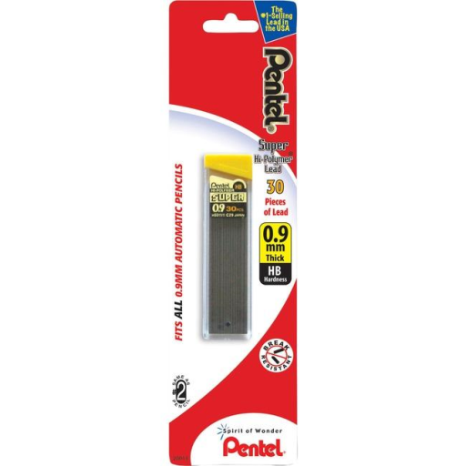 Super Hi-Polymer Lead Refill (0.9mm), HB, 30 Leads per Tube, 1PC Pack